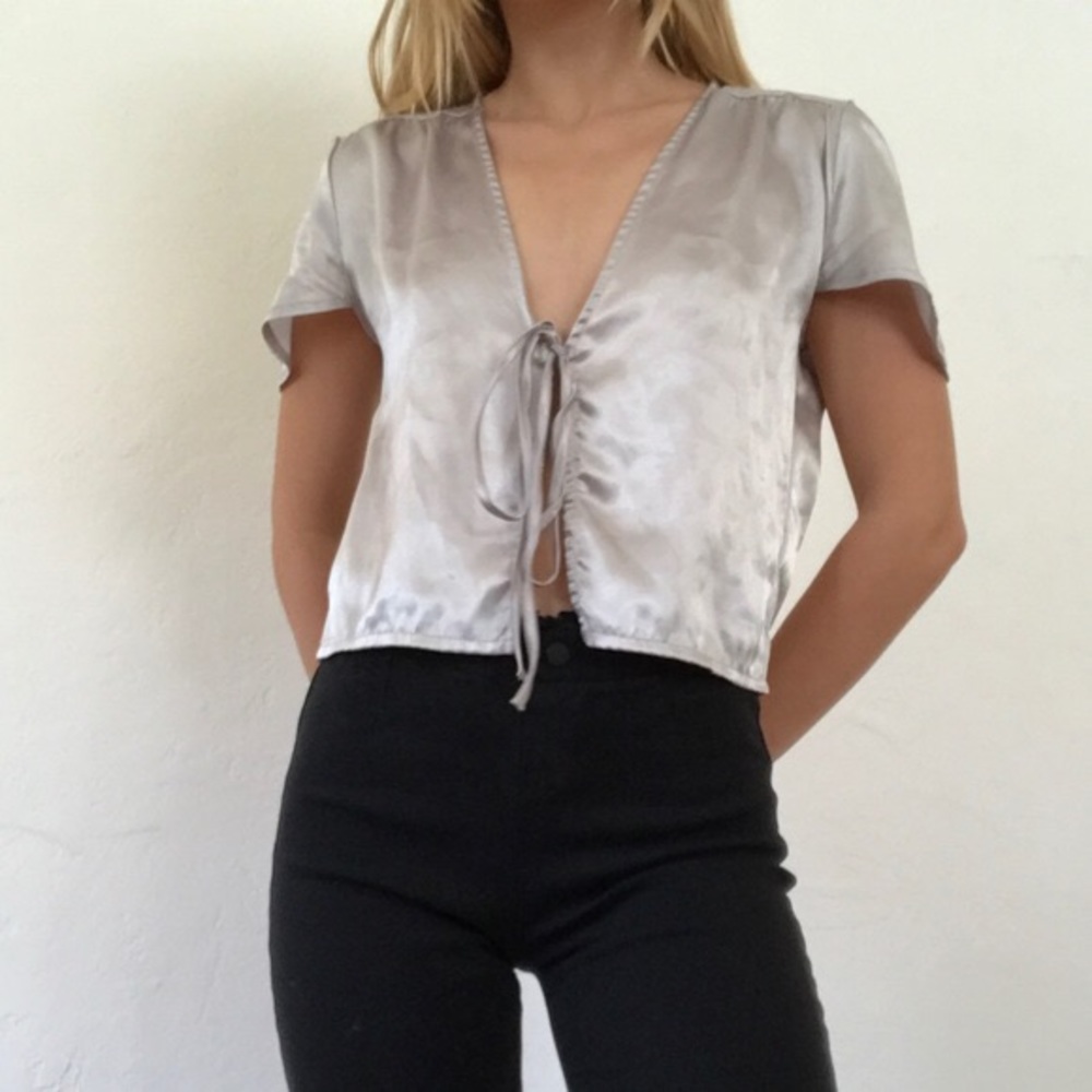 Silver Tie-Front Brandy Melville Blouse